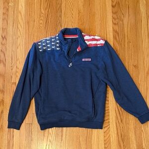 Vineyard Vines Navy Quarter-Zip Sweatshirt with Flag Detail